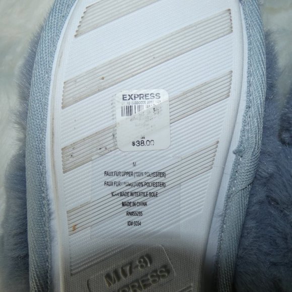 Express Cozy Faux Fur Blue Grey Slippers 7 8 - Picture 9 of 10
